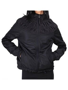 Prada Women's Sz M Nylon Jacket With Reversible Ruched Detail & Zipper Closure
